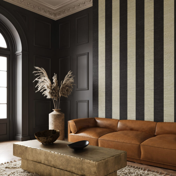 Vertical Stripe wallpaper in Charcoal colourway by Comm de Nom