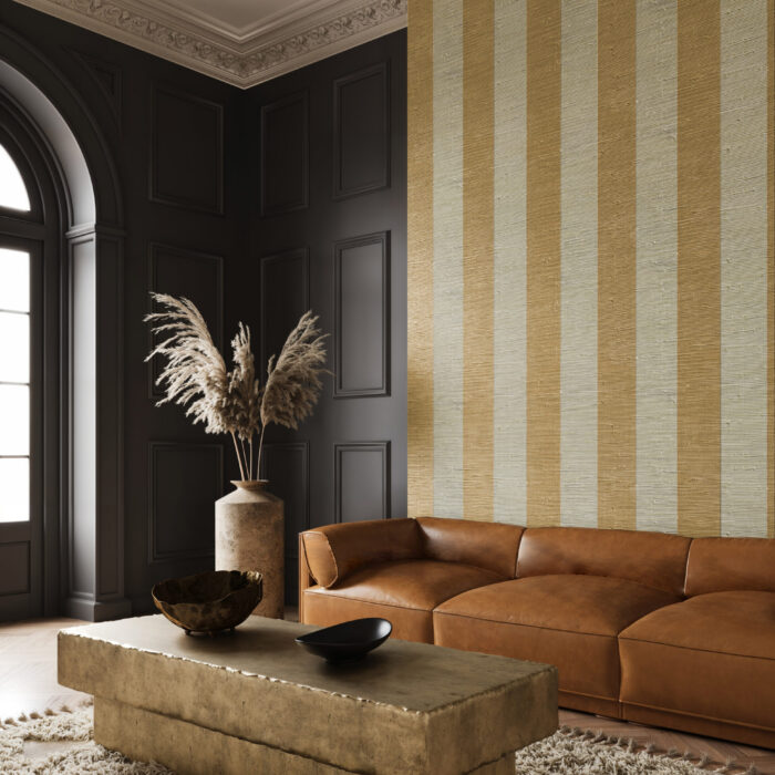 Vertical Stripe wallpaper in Gold colourway by Comm de Nom
